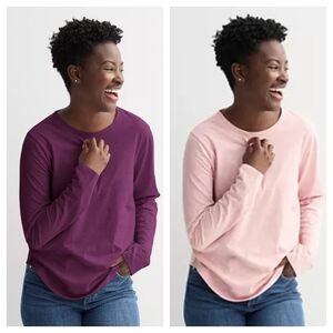 Sonoma Women's Crewneck Long Sleeves Tshirts Bundle, Small, Plum/ Pink